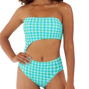 NWT Juniors XXL size 19 Ninety-Nine Cutout Swimsuit Bandeau houndstooth XL 16/18